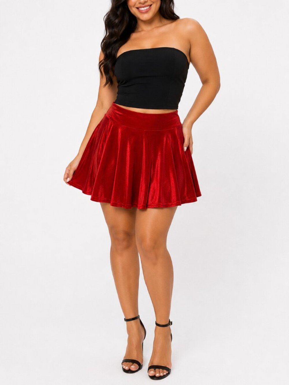 Women’s Red Velvet Flared Mini Skirt, M